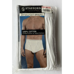 NEW Vintage Men's STAFFORD ESSENTIALS 3 Full-Cut Briefs 100% Cotton Sealed Sz 40